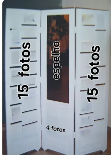 Lindo Biombo 3 folhas, com espelho, com espaço para 34 fotos.