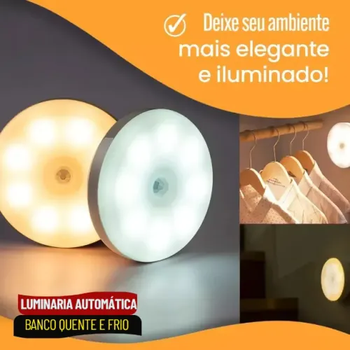 Luminária LED com Sensor de Presença Recarregável Luz Branca Fria e Quente - SCS51