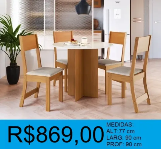 Mesa redonda 90x90 com 4 cadeiras - pague no ato da entrega