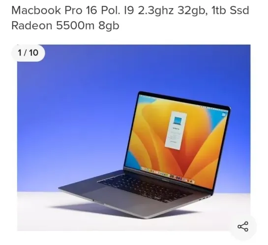 MacBook Pro 16-inch i9 2.3GHz 32GB 1TB SSD Radeon 5500M 8GB
