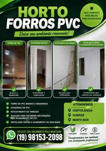 Forros, Divisórias, Revestimento e Limpeza em PVC
