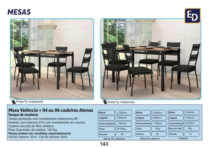Mesa de jantar de 4 cadeiras