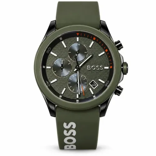 Relógio Masculino BOSS 1513719 44mm, Pulseira De Silicone Verde - Novo