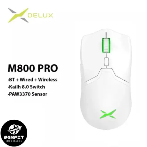 Mouse Delux M800 Pro Sensor Paw3370 Luzes Rgb Sem Fio cor Branco