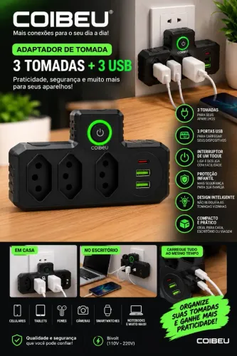 Adaptador de tomada COIBEU com USB e USB-C