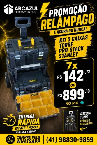 Caixa de Ferramentas com Roda Torre Armazenamento 3 peças Pro-Stack Stanley Fatmax FMST1-8