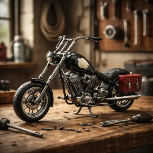 * 2 Miniaturas Motos Chopper (1 Preta & 1 Amarela) em Metal Artesanal Decoração Vintage