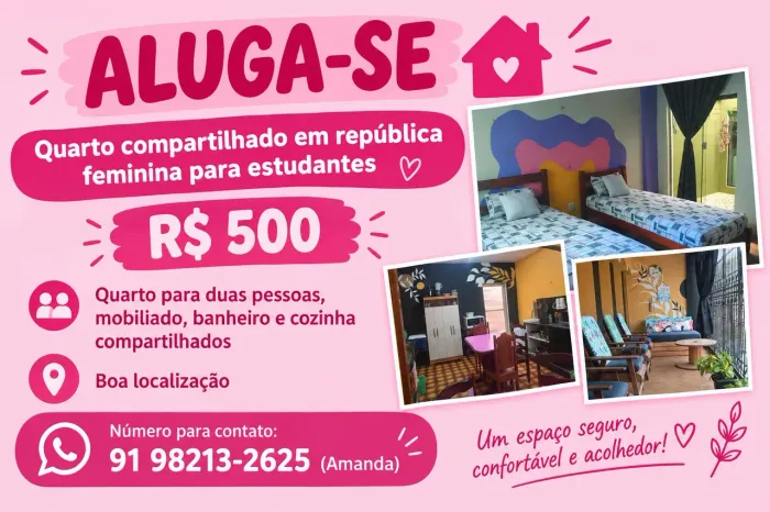 ALUGUEL DE QUARTO COMPARTILHADO PARA ESTUDANDES