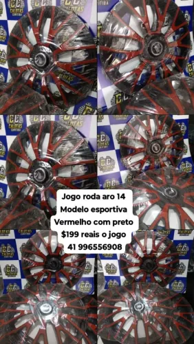 Calotas vermelha com preto aro 14 modelo esportiva calotas novas 