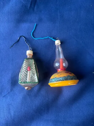 Kit 2 Enfeites De Natal Antigos De Vidro Lampião