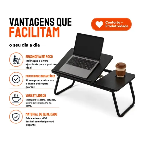 Mesa para notebook cama dobrável