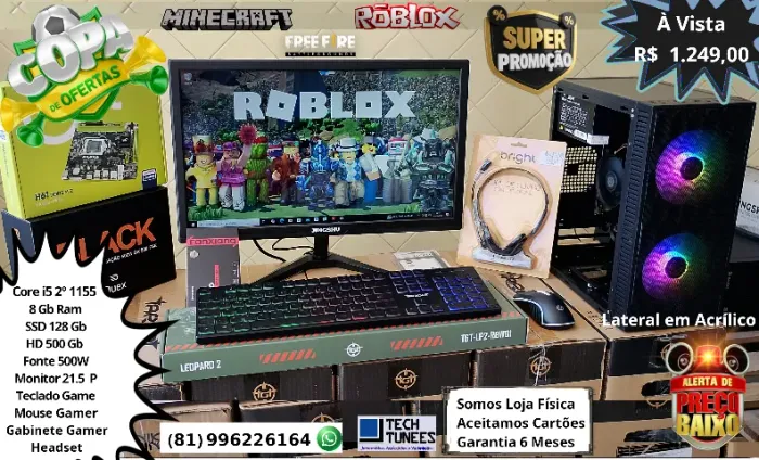 Promoção - PC Computador - Core i5 (8 Gb Ram-SSD 128, HD 500 - Monitor 21.5