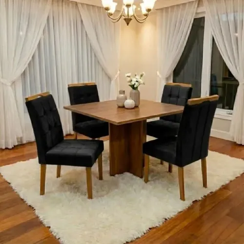 Mesa Salinas 100 (Tampo Dakota s/ vidro) Cinamomo com 4 Cadeiras Sophia (Linho ou Veludo)