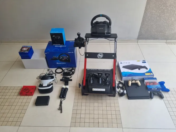 Kit PS4 volante G29 com acessórios e VR