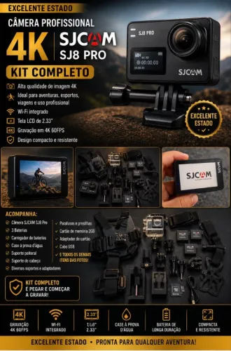SJCAM SJ8 Pro 4K + 3 Baterias + Kit Completo