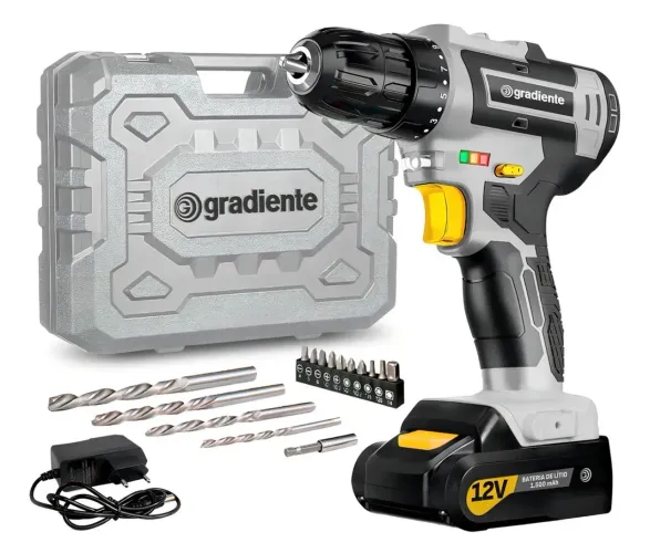Parafusadeira Furadeira a Bateria Gradiente GPB12V 3/8? Reversível - Cinza