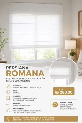 Persiana Romana / Cortina Romana em Tecido Translúcido - Branca 