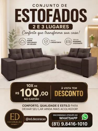 Conjunto de Sofá quadrado em 10x sem juros à vista tem desconto 