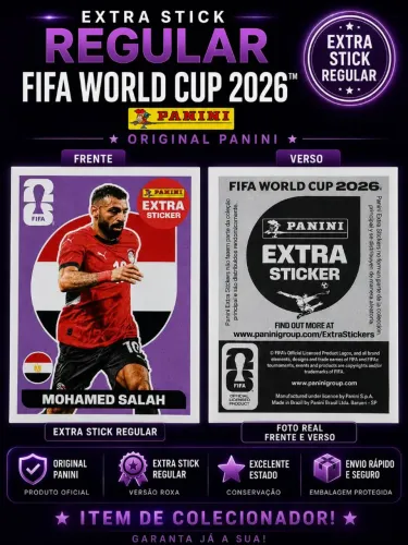 Figurinha Panini Copa do Mundo FIFA 2026 Extra Sticker Regular Roxa Mohamed Salah