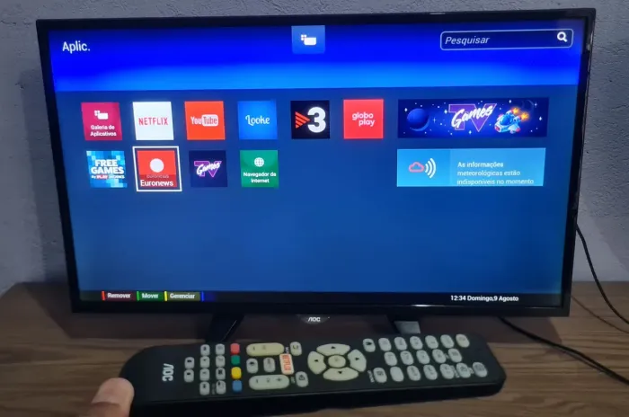 Smart TV AOC 32" HD Wifi HDMI USB com Pés e Controle Funcionando Normalmente