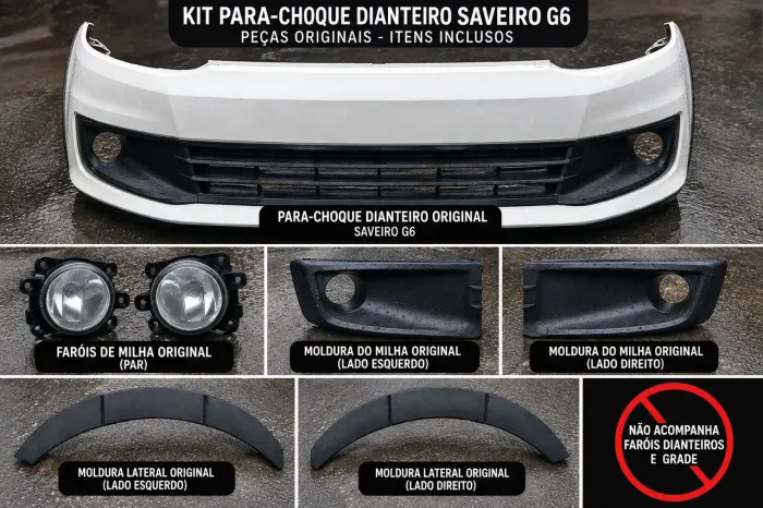 Para-choque Dianteiro Original VW Saveiro G6 Completo com Faróis de Milha e Molduras