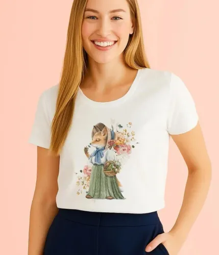 Camiseta feminina estampa raposa vintage da Cereja Pink