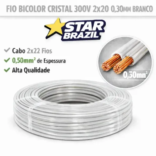 FIO BICOLOR CRISTAL 300V 2X20 0,50MM BRANCO
