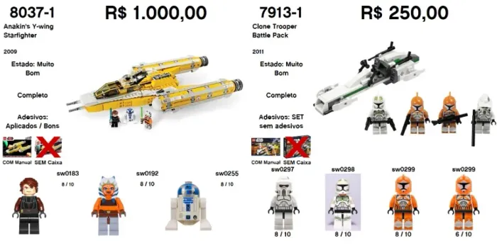 LEGO 8037-1 Anakin's Y-wing Starfighter (2009) e 7913-1 Clone Trooper Battle Pack (2011)