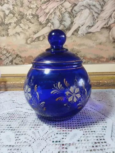 Potiche vidro azul cobalto anos 60 