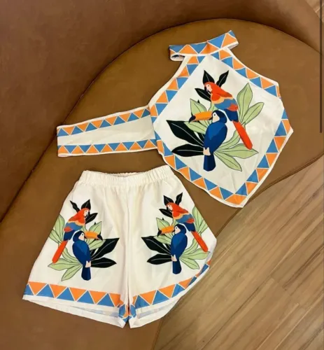 Conjunto Feminino Cropped Lenço E Short Estampa Tropical - Tamanho único do 38 ao 42