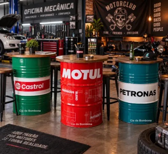 Tonel Metálico Tambor de Ferro Decoração Mottul Castrol Petronas
