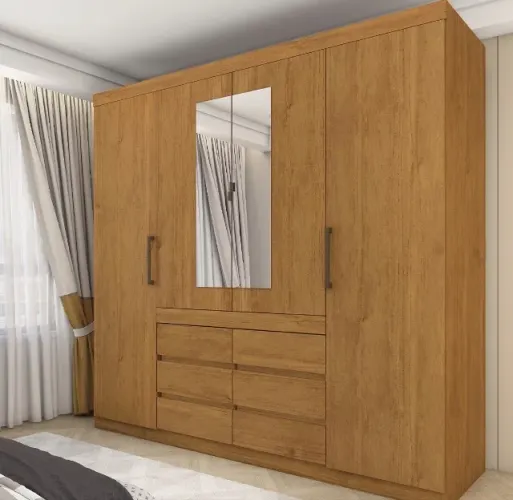 Armário Majestic 4 Portas com Espelho e 6 Gavetas Externas