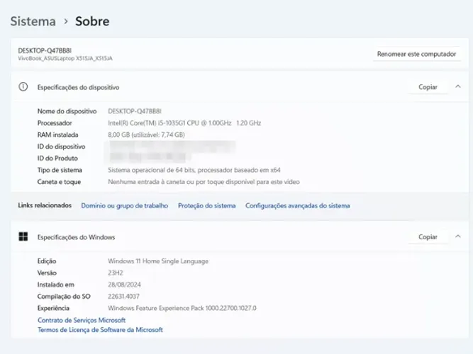 Notebook ASUS VIVOBOOK X515JA