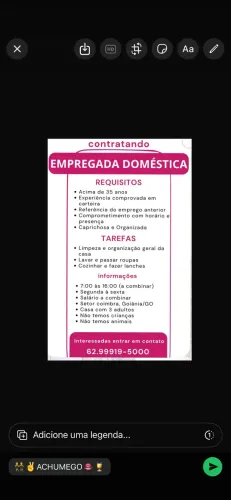 Vaga de Emprego para Empregada Doméstica