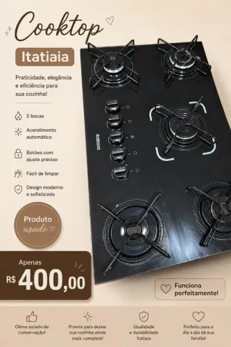 Vendo fogão Cooktop de 5 bocas seminovo