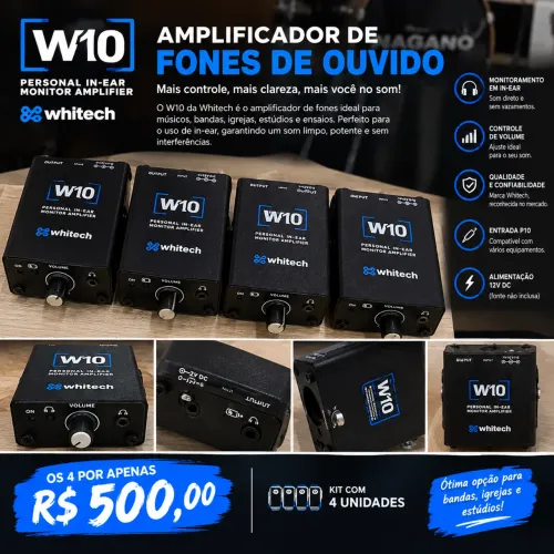Kit com 4 Amplificadores de Fone Whitech W10 