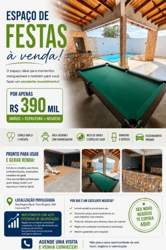 ? ESPAÇO DE FESTAS À VENDA