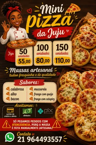 Trabalho com mini pizzas e faço festas de qualquer tipo