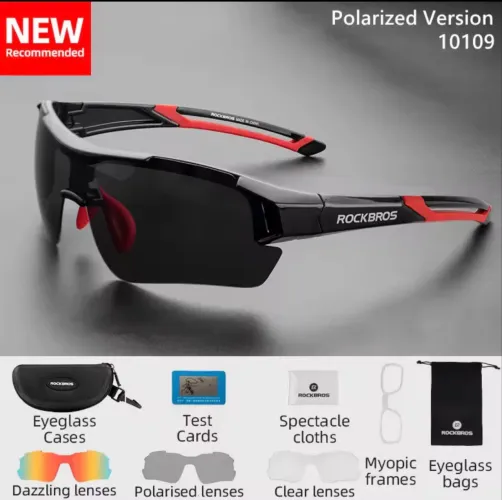 Óculos Rockbros corrida, ciclismo e aventura - Preto/Vermelho - UV400 Polarizado