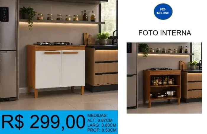balcão para cooktop alt:87cm larg:80cm - frete gratis