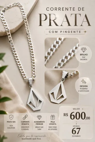 CORRENTE E PINGENTE DE PRATA