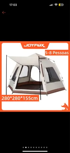 Barraca de Acampamento Camping Automático 5-8 Lugares 280*280*155cm JOYFOX