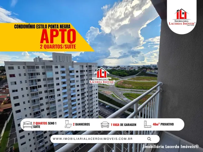 Estilo Ponta Negra, Apartamento com 2 quartos sendo 1 suíte, Vista espetacular do rio e Po