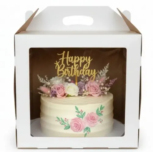 5 Caixas Para Bolo Alto 33x33x29 cm Com Alça e Visor