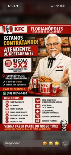 Vaga operador de Loja KFC
