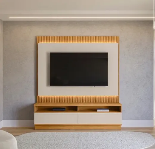 Conjunto Painel e Rack Torino 180 Tauari e Off White Fosco