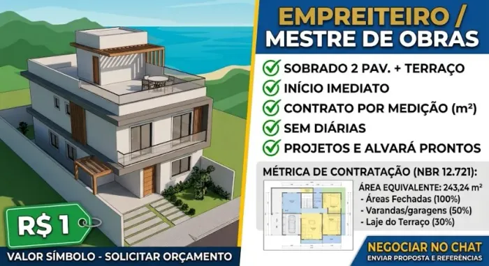 Contratação Empreiteiro / Mestre de Obras por m² - 243,24m² Equiv. (Açores/Floripa)