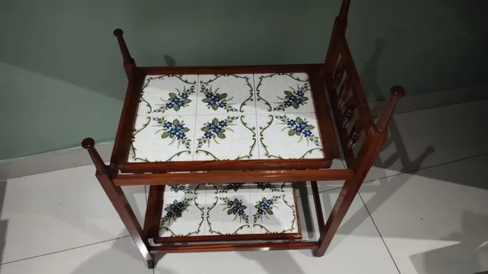 CARRINHO DE CHÁ / BAR ANOS 50 - JACARANDÁ ORIGINAL COM AZULEJOS FLORAIS*