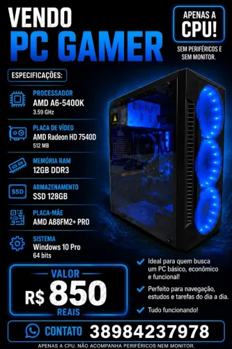 PC Gamer com iluminação RGB