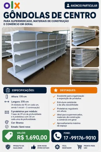 gondolas comerciais usadas semi-novas para materiais construção, mercados, lojas